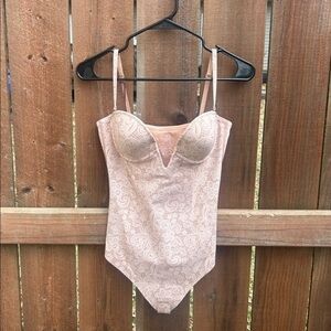 + BODY By Haart + Lieu Beige Powersuit Bodysuit Shapewear Size 34B Medium NWT